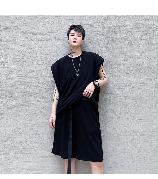 

summer fashion brand vest shorts sportswear men's loose and versatile hip hop sleeveless t-shirt two piece pant tracksuits, Gray
