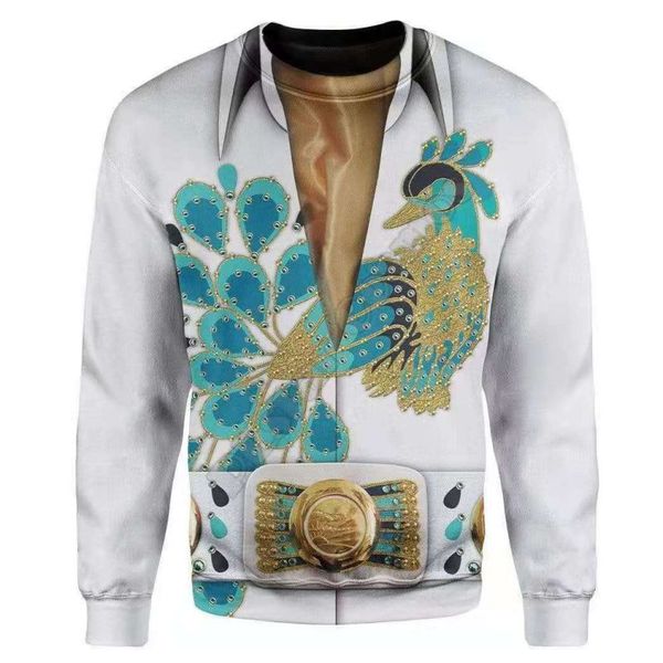 

peacock pattern men's 3d printed hoodie visual impact party punk gothic round neck american sweatshirt hoodie, Black