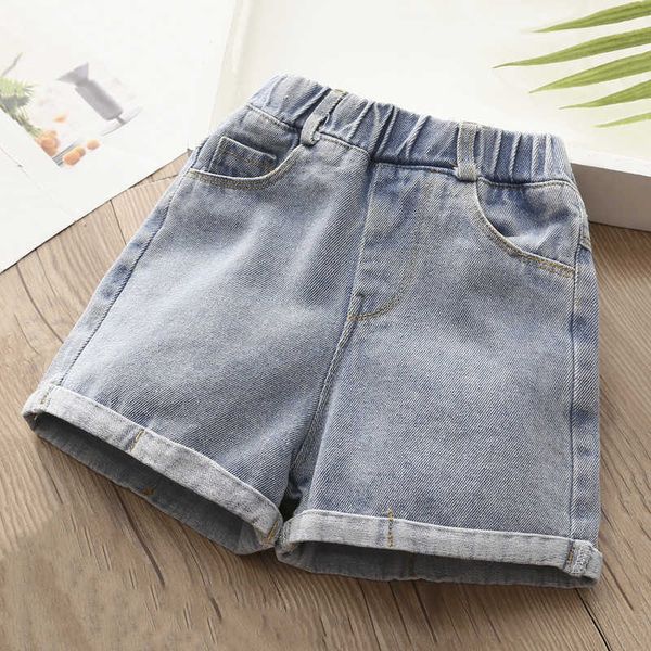 

summer casual 2 3 4 5 6 7 8 9 10 11 12 years simple all match elastic solid color denim shorts for kids baby girls 210529, Black