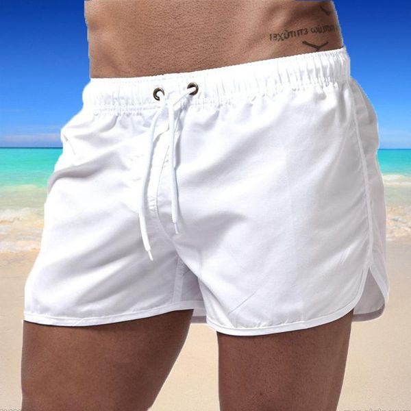 

men's shorts 2021 summer swimwear solid color board-shorts swimsuits running sports casual breathable homme short pants, White;black