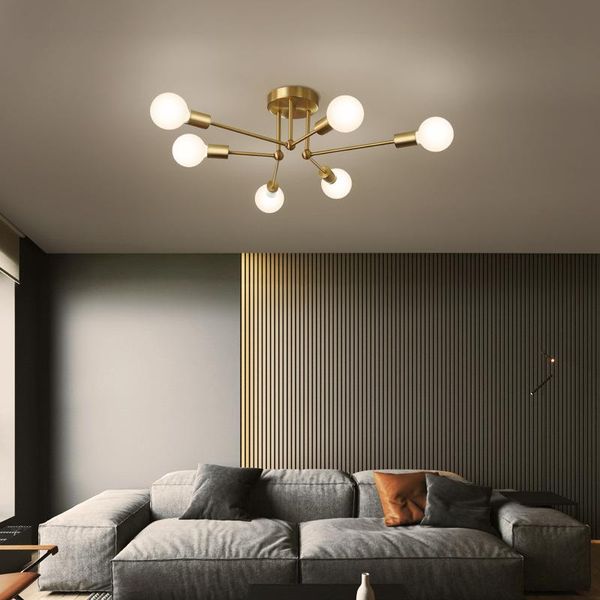 Luzes de teto, design artístico e criativo, lâmpada de cobre led sala de estar moderna minimalista luz no quarto