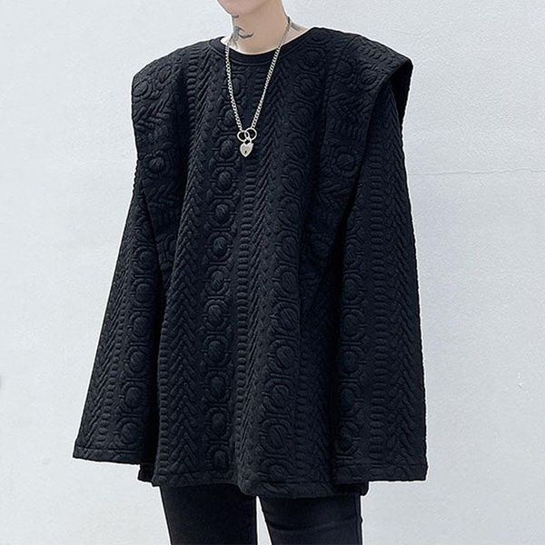 

men's hoodies & sweatshirts jacquard shoulder design sweatshirt long sleeve loose casual streetwear fashion pullover man hoodie, Black