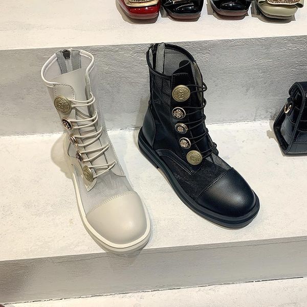 

boots fall 2021 button front lace street motorcycle, Black