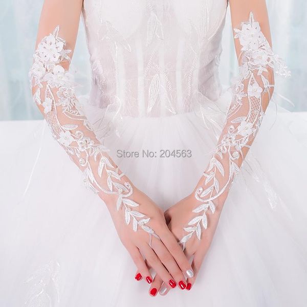 

bridal gloves vintage wedding party fingerless lace with flowers, White