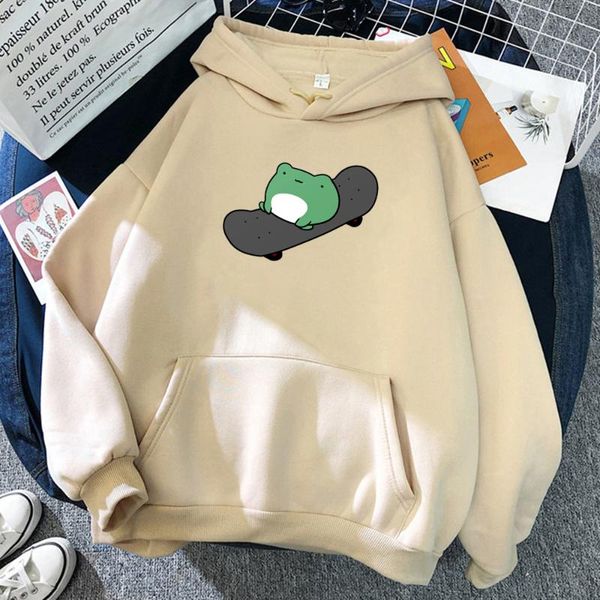 

men's hoodies & sweatshirts winter skateboard frog oversized sweatshirt men and women's harajuku warm pullover drawstring beige ma, Black