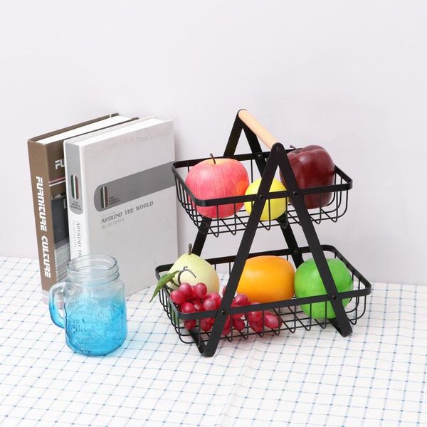 

storage baskets large capacity fruit basket double-layer deskdetachable holder carbon steel vegetable container