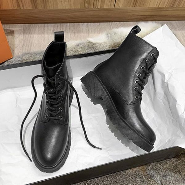 

boots 2021 women chunky lace up pu leather punk low heel ankle female motorcycle ladies autumn winter black shoes