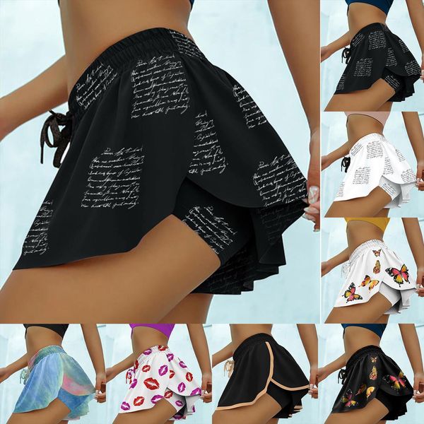 

2 in 1 butt women short scrunch skirted running quick dry fake skirt gym workout sports pants, White;black