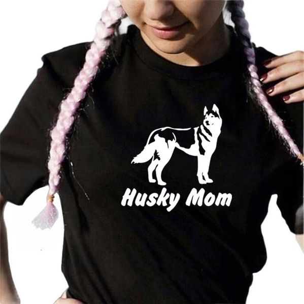 

women's t-shirt funny cute husky mom print cotton t shirts for woman doglover graphic tees summer casual female plus size woman's, White