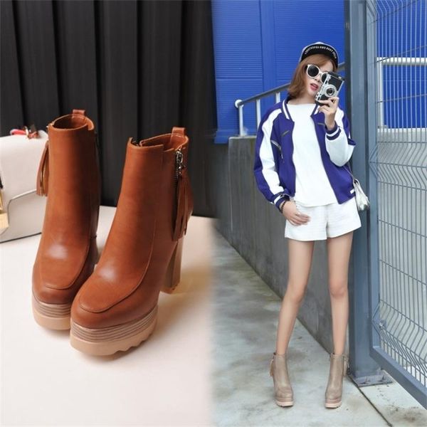 

boots autumn and winter women's shoes british style korean versatile waterproof platform super high heel thick, Black