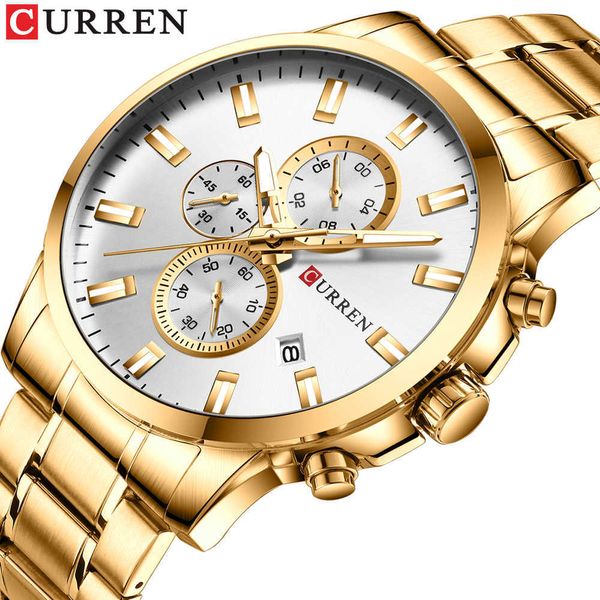 Curren Men Luxury Brand Кварцевые часы Военные Часы Мода Причинные Хронограф Часы Нержавеющая Сталь Наручные Часы Монр Homme Q0524