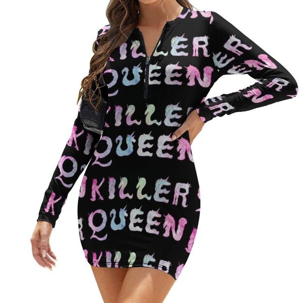 

casual dresses killer queen dress long sleeve patterns spring bodycon wholesale ladies polyester elastic one-piece, Black;gray