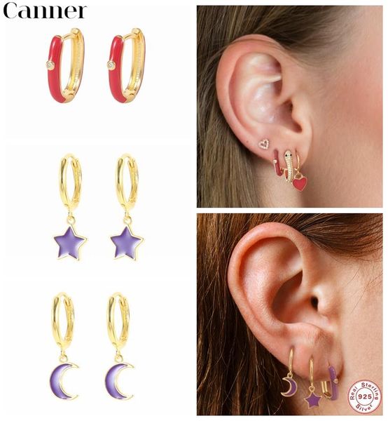 

hoop & huggie canner 925 sterling silver dripping oil moon star earrings piercing pendientes 2021 trend earring for women wedding jewelry, Golden;silver