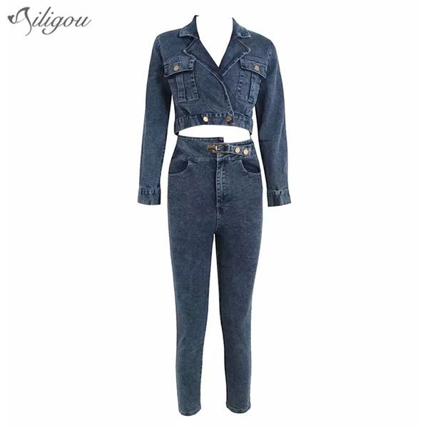 

high waist button denim overalls 2 piece jumpsuit female long sleeve v-neck celebrity club 210525, Black;white