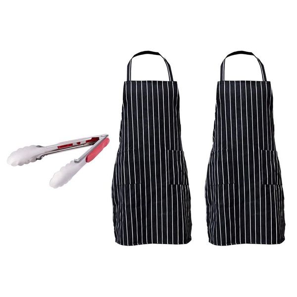 

aprons barbecue bbq rotisserie tong with 2 pack stripe bib apron pockets black cooking kitchen chef gift