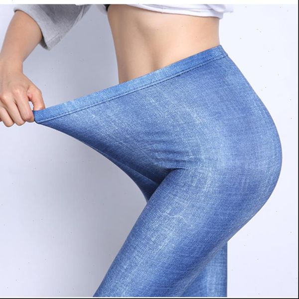 

fitness leggings women legging imitation cowboy short jeans elastic high waist pants leggins for plus size summer, Black