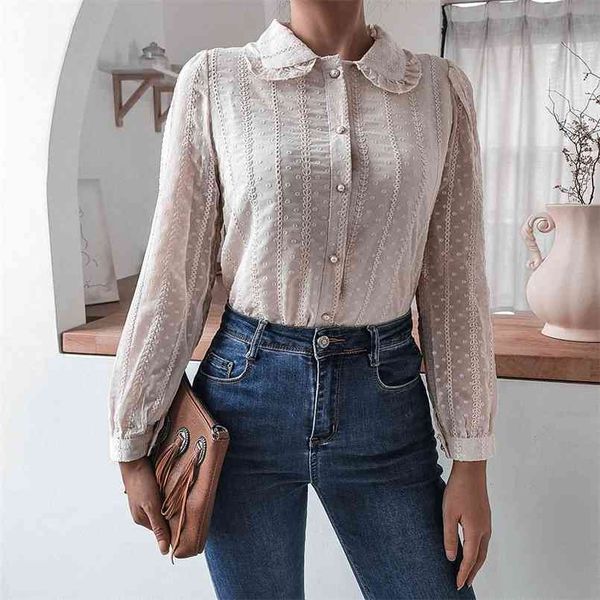 

autumn winter baby collar vintage long-sleeved blouse womens casual lace women's lace blouse shirt for women clothing 210508, White