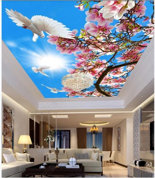 

wallpapers custom po 3d wallpaper ceiling mural blue sky flower branch white pigeon decor wall murals in the living room
