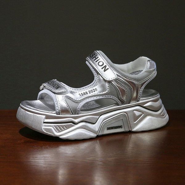 

women chunky sandals platform summer casual shoes mesh designers woman korean fashion sandal ladies orange silver white 2021, Black