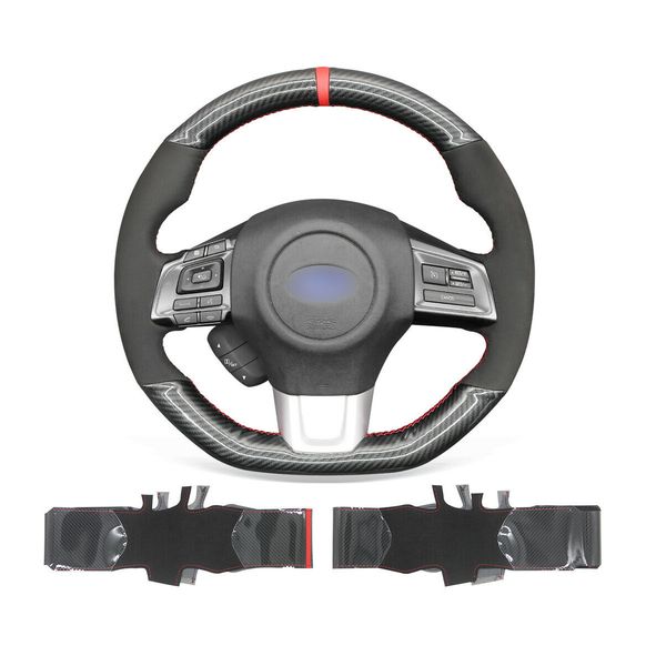 

diy custom black pu carbon fiber leather steering wheel cover for subaru wrx (sti) 2015-2019 / levorg