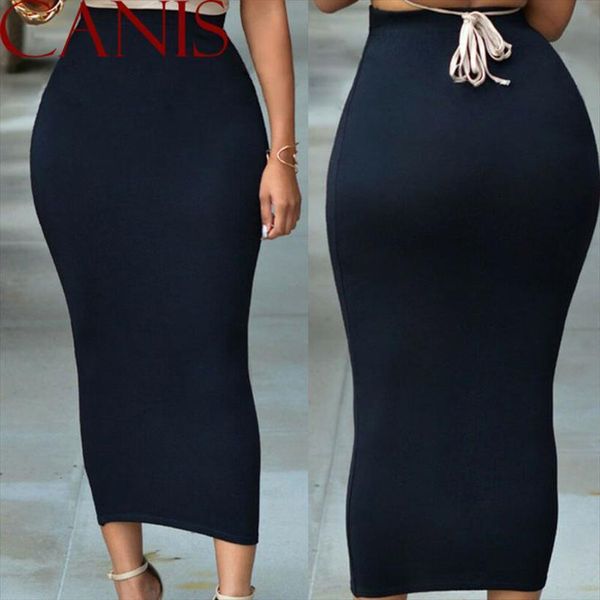 

muslim thick bodycon slim women skirt high waist stretch long maxi pencil, Black