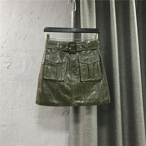 

korean green leather short skirt fall / winter 2021 bottoming skirts, Black