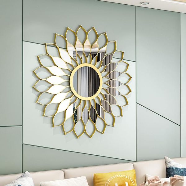 Espelhos Suporte Espelho Moldura Gold Geometric Nórdico Corpo Grande Parede Redonda Sala de estar Metal Luxo Wanddeko Home Design ZJ50