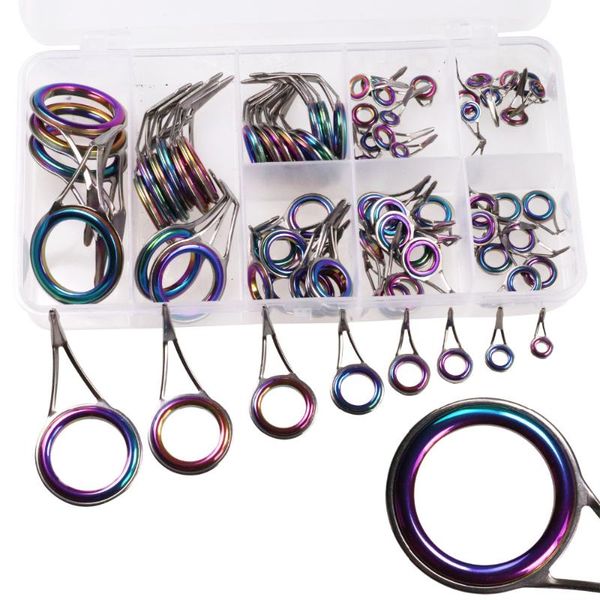 

75pcs/set #6-#30 colorful fishing rod guides tip repair kit rainbow ceramic ring spinning casting boat rods