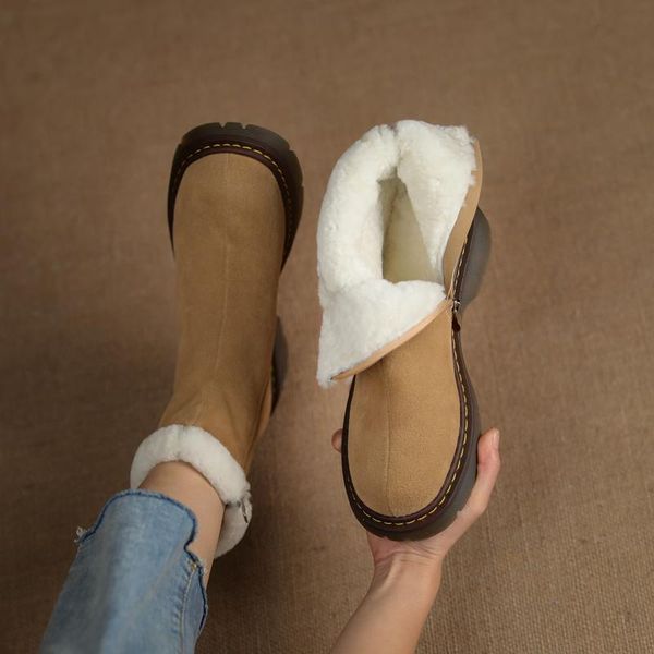 

boots arrival winter women snow genuine leather cowhide warm fur one shoes, Black