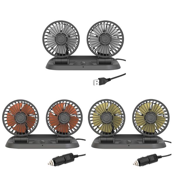

360 degree rotatable 3 speed dual head car cooling air circulator fan for van suv rv boat auto vehicles