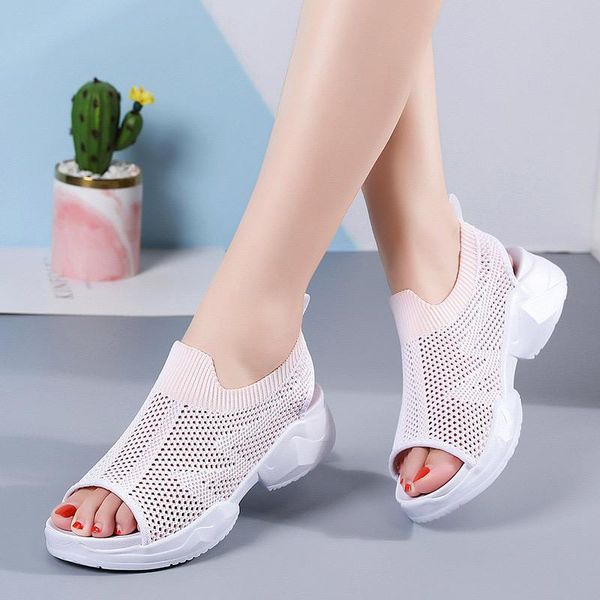 

sandals summer 2021 ladies sneakers mesh breathable casual fashion women's platform wedges plus size slip on comfortable shoes, Black