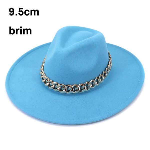 

wide brim hats 9.5cm big flat-brimmed jazz panama woolen felt fedora hat autumn winter cowboy vintage elegant and caps, Blue;gray