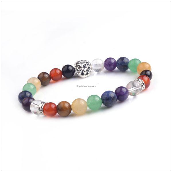 

beaded, strands bracelets jewelry 7 jewel chakra lion head gemstone men and women healing treatment yoga bracelet drop delivery 2021 9wybd, Black