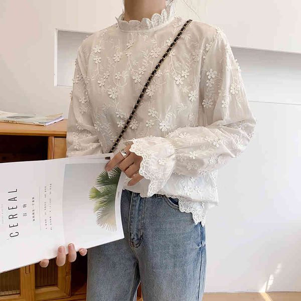 

women's blouses & shirts lamtrip art mori girl flowers ruffled collar shirt long sleeve white blouse female kawaii wpb2