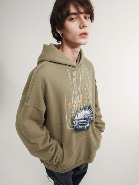 

men letter & graphic print drop shoulder hoodie r9dz#, Black