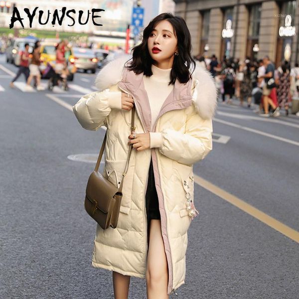 

duck down jacket women clothes 2021 winter coat raccoon fur collar hooded korean puffer warm parka yy2045 women's & parkas, Black