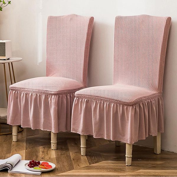 

chair covers solid color skirt cover,elastic soft seersucker fabric washable for kitchen dining room wedding banquet el