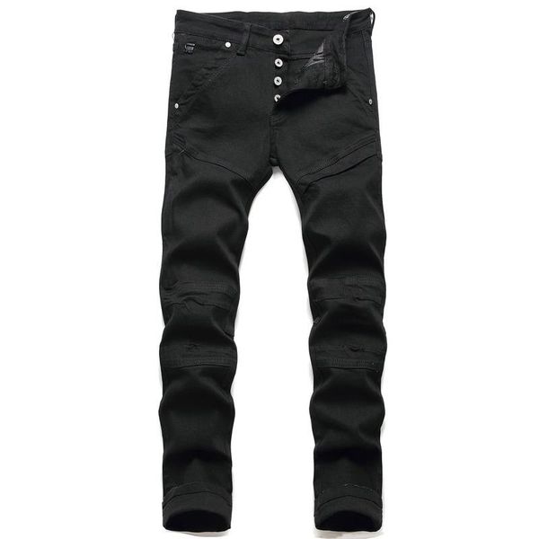 

men's jeans 2021 men black ripped skinny hip hop swag denim scratched biker joggers pants designer trousers, Blue