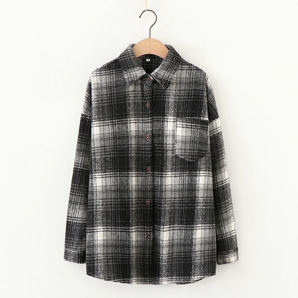 

h.sa women clothse loose oversized plaid big pocket retro shirts casual thick spring jacket button up blusa mujer 210417, White