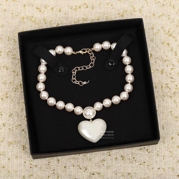 

chains 2021 big pearl crystal peach heart pink white necklace women luxury jewelry france designer trend, Silver