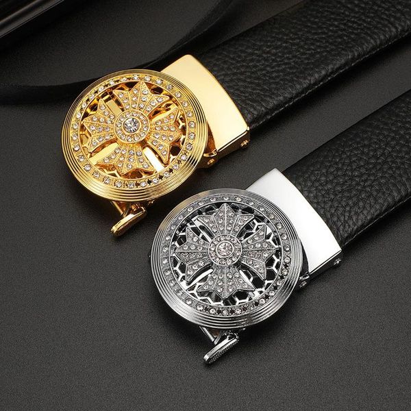 

belts men's come and go, edging leather belts, rotating alloy automatic buckle,cowhide, Black;brown