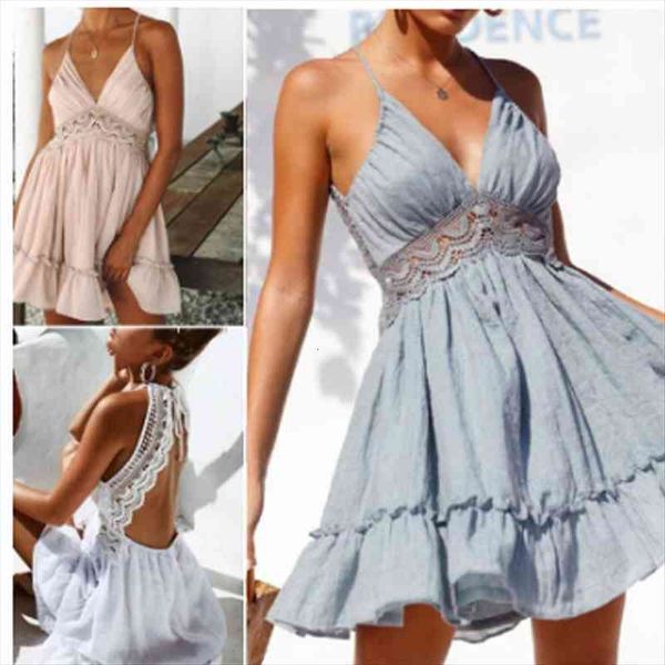 

casual sleeveless deep womens dresses v neck boho floral summer evening party beach lace sundress solid princess ruffles clothing, Black;gray