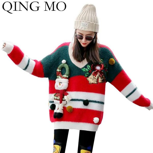 

women christmas sweater 2021 v neck knitted with snowman female pullovers zqy5940 women's sweaters, White;black