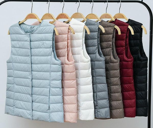 

women's vests puffer vest women 2021 ultra light down sleeveless jacket short waistcoat chalecos para mujer rsmj1001 kj4092, Black;white