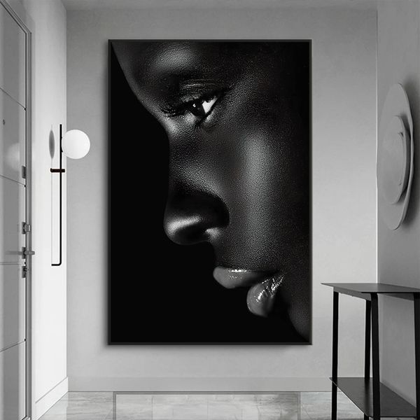 Schwarzes Profil, Lippenfrau, Leinwandgemälde, HD-Druck, Figur, Poster und Drucke, moderne Wandkunst, Bild für Wohnzimmer, Schlafzimmer, Dekoration