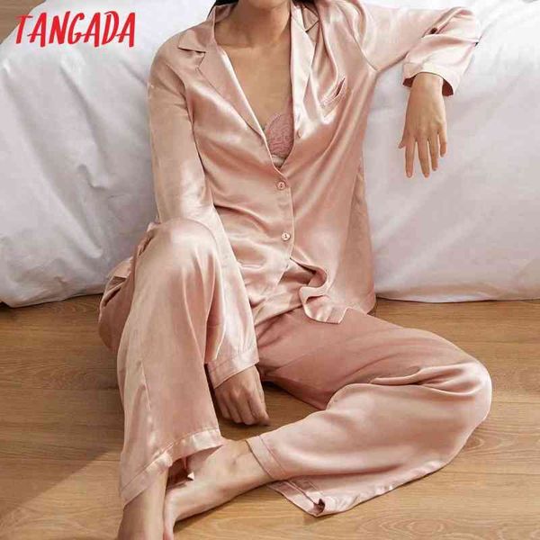 

women's solid pink satin shirt pants fashion suit 2 piece set ai31 210416, White