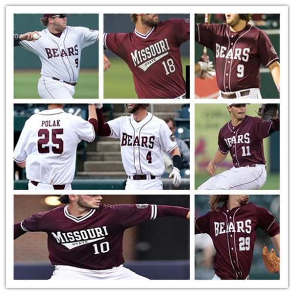 

men college missouri state msu baseball jersey ben whetstone jack duffy blake mozley drake baldwin grant wood jaden rolffs logan geha dakota, Black