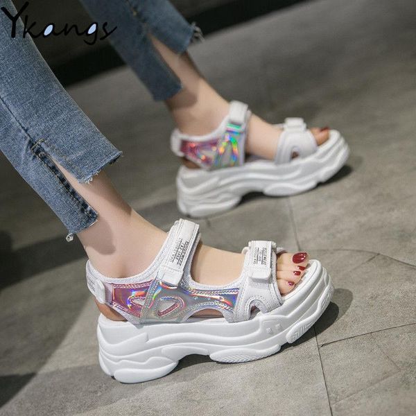 

dress shoes open-toed women sport sandals ladies office wedge hollow out reflective sneakers female beach cool summer platform, Black