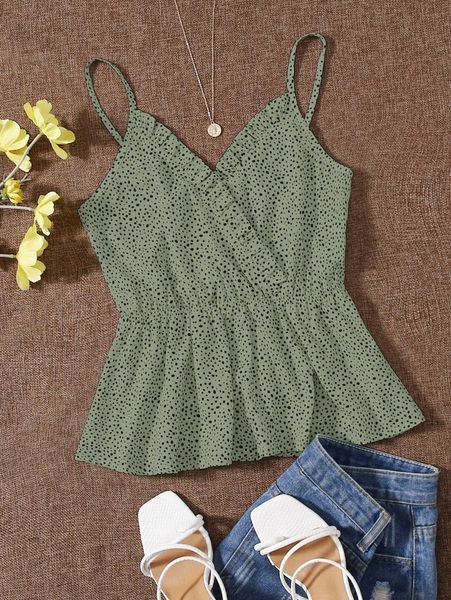 

allover print frill trim cami m7aq#, White