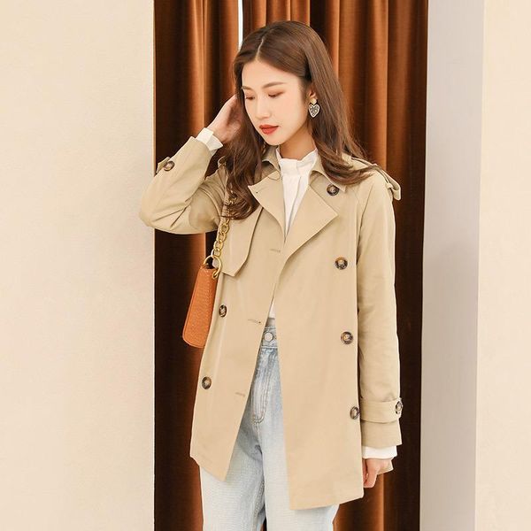 

women's trench coats 2021 winter fashion ladies coat casual women overcoat slim fit elegant solid color female outerwear, Tan;black